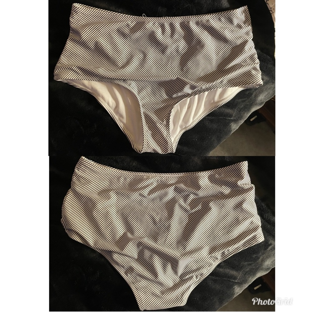 Black & White Stripe Bikini Bottoms High Waist